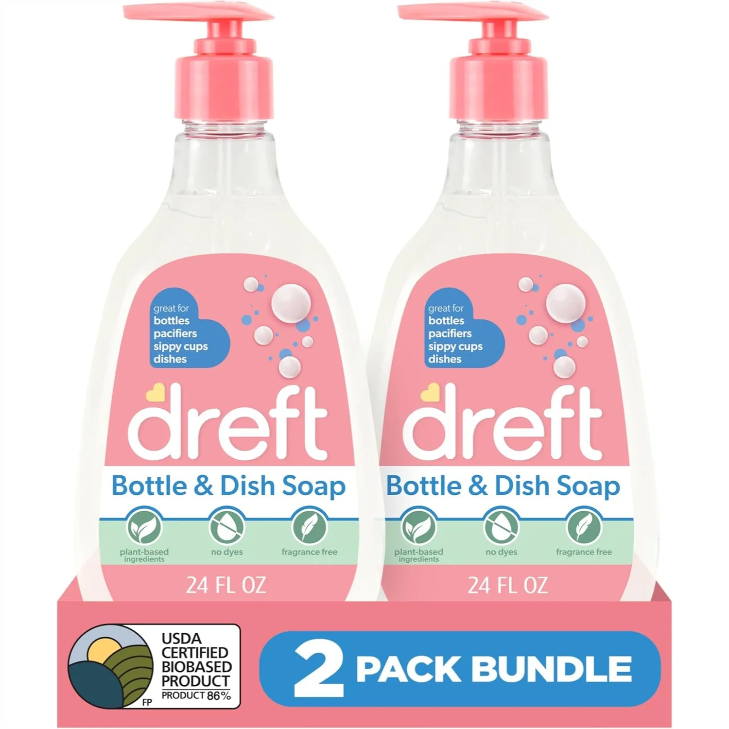 

Baby Bottle & Dish Soap for Milk Film and Odor Removal, Plant Based, Fragrance Free, 24 Fl Oz (Pack of 2)