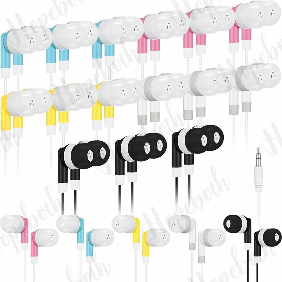 

100pcs Colorful Earphones Disposable 3.5MM In Ear Wired Stereo Earphone for Museum School Library Bus Train Plane Company Gift
