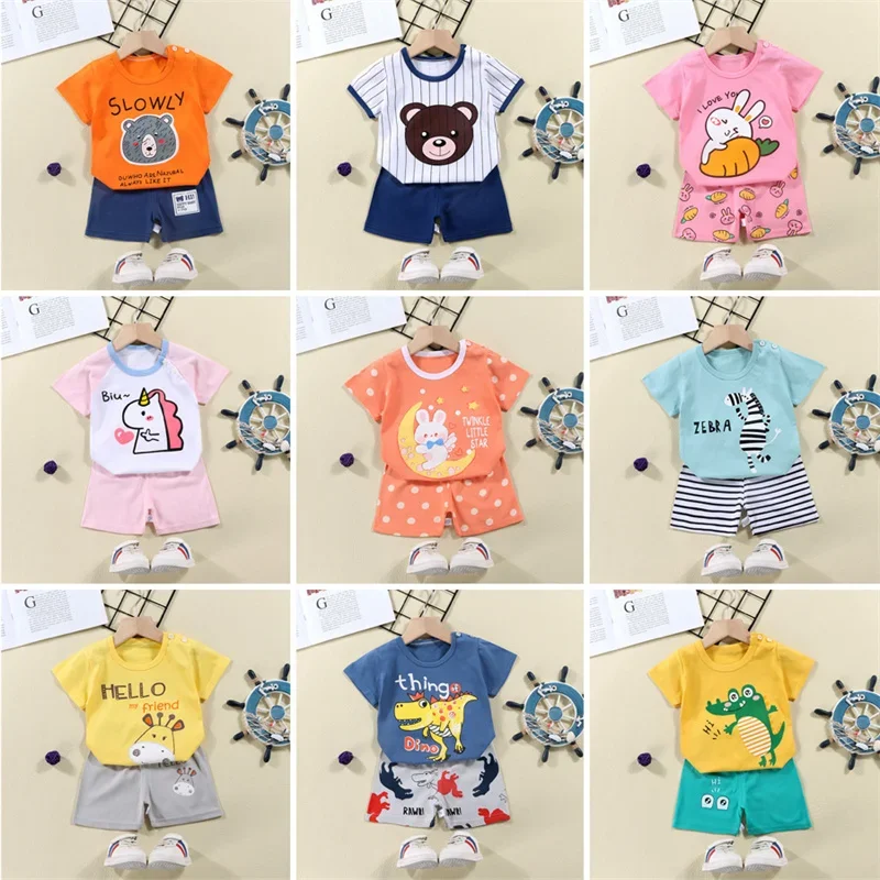 Kids Clothes Toddler Boys Cartoon Outfits Baby Girls Summer Tees Suits 1 2 3 4 Years Children Clothing T-shirt + Shorts