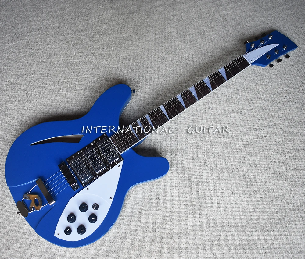 6 Strings Blue Semi-hollow Electric Guitar with White Pickguard,Rosewood Fretboard