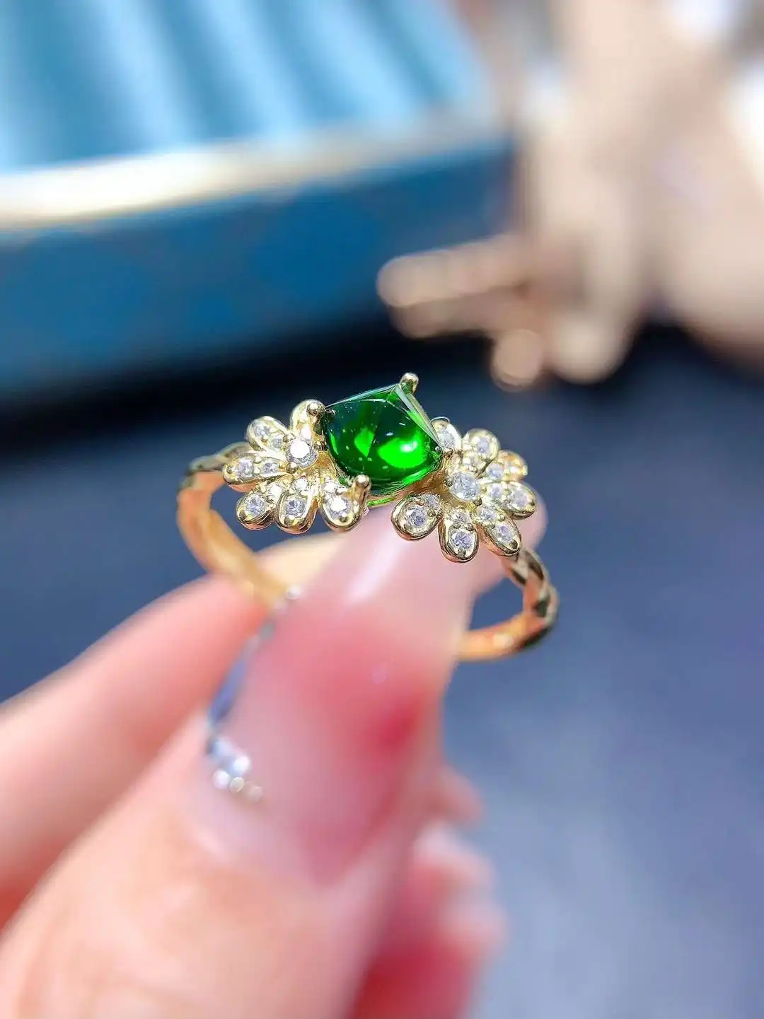 Trendy New Diopside Ring Natural Real Diopside 925 Sterling Silver Delicate Women Party ring