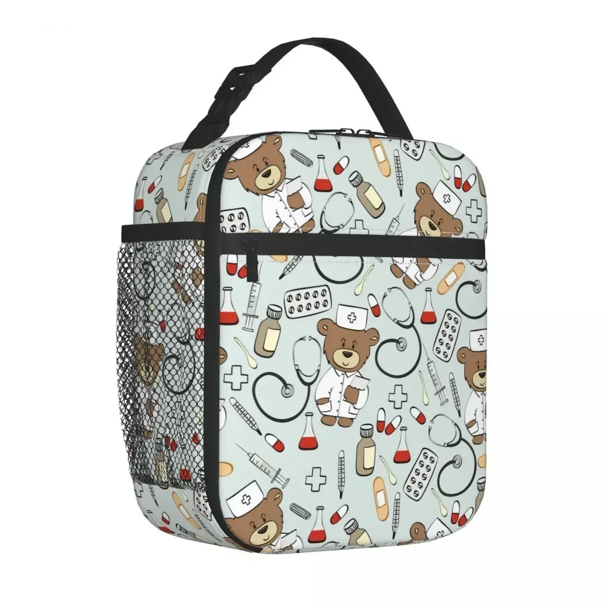 Teddy Bear Doctor Pattern Healthcare Medical Insulated Lunch Bag Thermal Bag Lunch Container Tote Lunch Box Storage Bags School