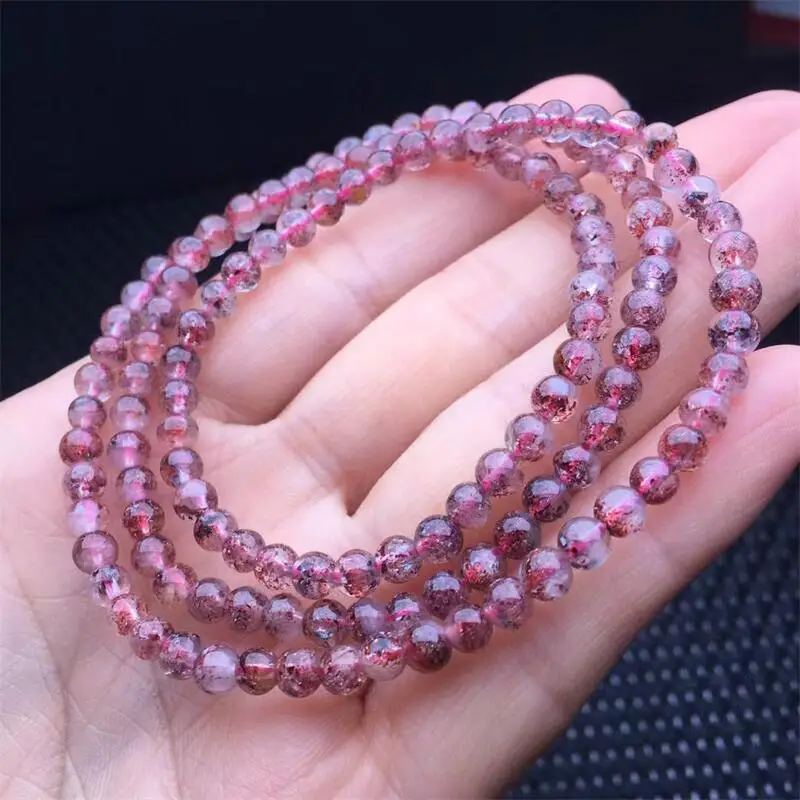 4MM Natural Golden Super Seven Quartz Triple Circle Bracelet Bead Stretch Healing Gemstone Birthday Present 1PCS