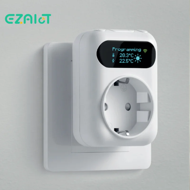 Termostato Smart WiFi Tuya Programmabile per Raffreddamento e Riscaldamento, Presa Wireless 16A con Sensore di Temperatura 3M, Controllo Vocale Alexa