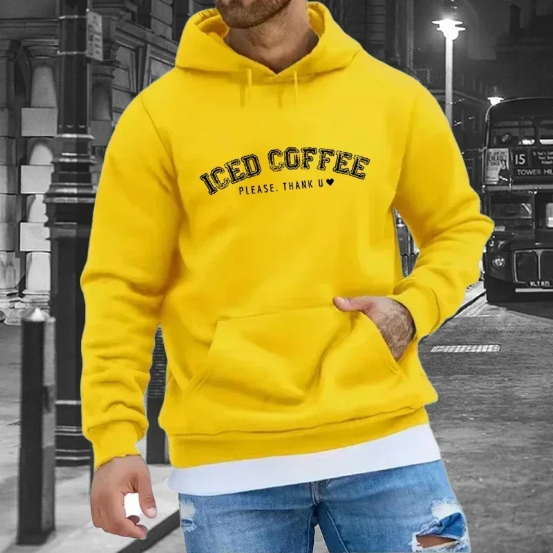 New Teens Fashion Iced Coffee Please Thank U Letter Print Hoodies Casual Long Sleeve Sweatshirts Outdoor Sport Clothes