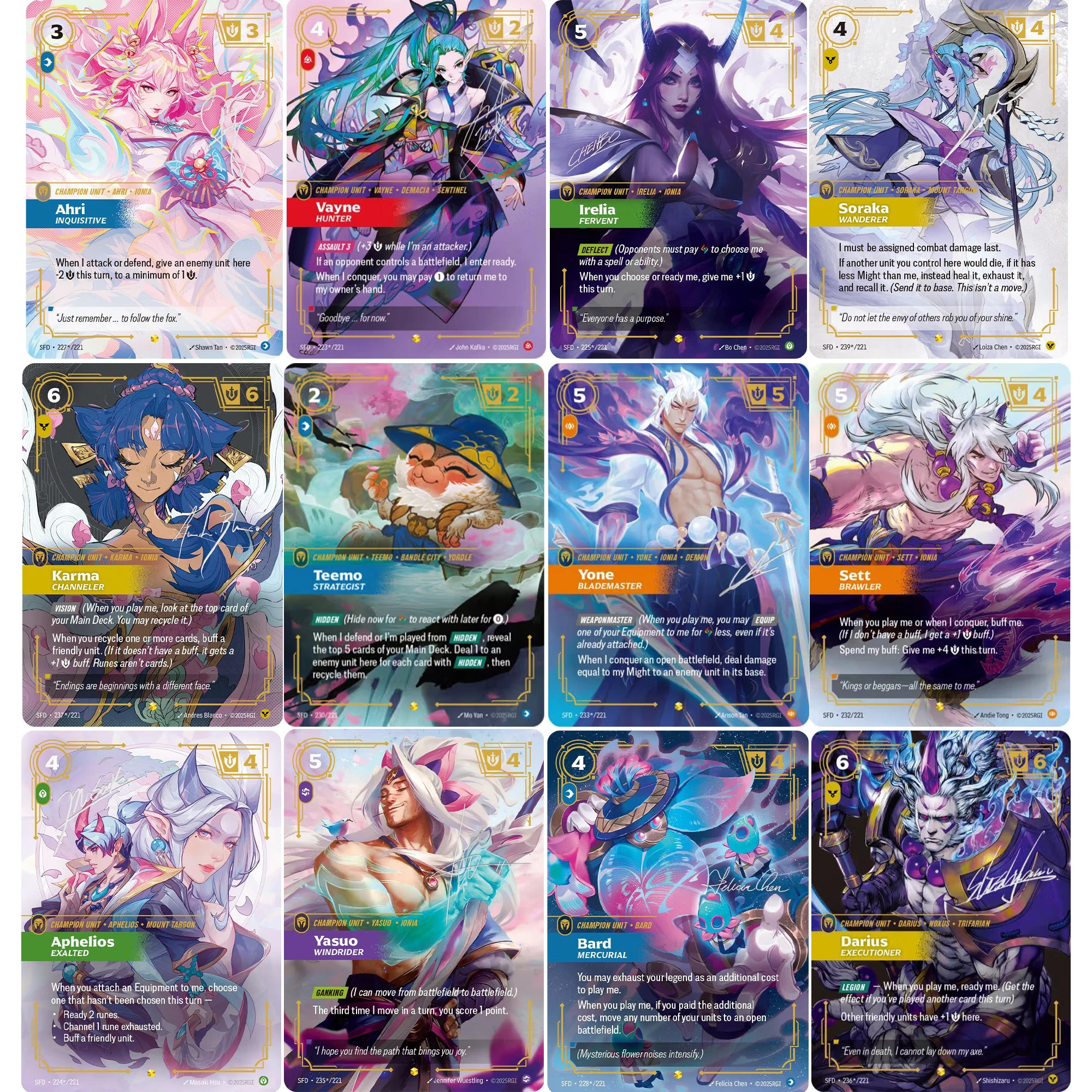 

Коллекционные карточки Spiritforged Signature Series SPF: Ари, Ирелия, Вейн, Рифтбонд (League of Legends) – качественные прокси-карты для настольных игр