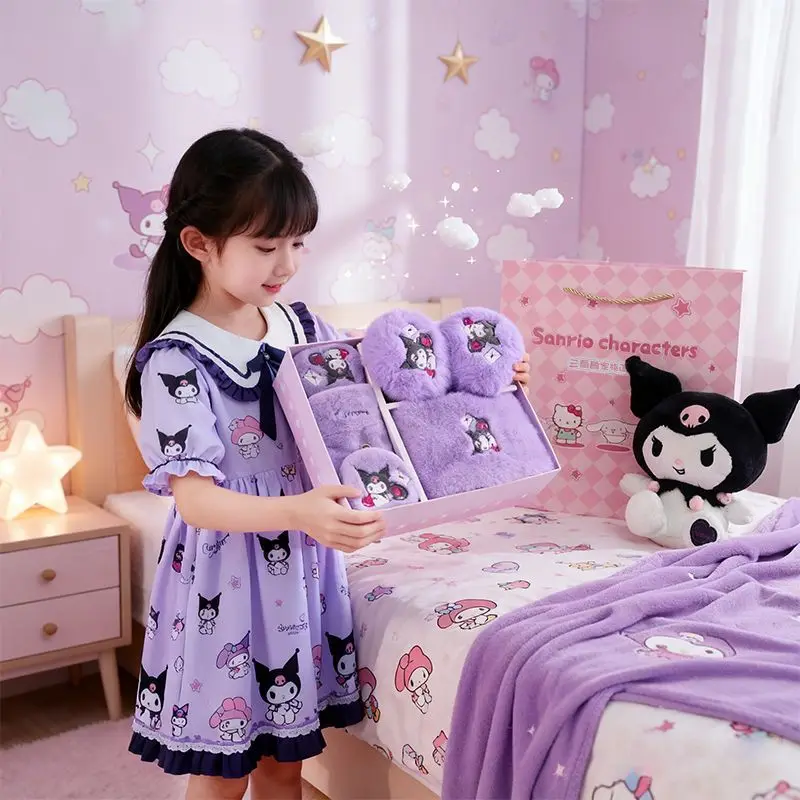 Sanrio Kuromi Cartoon süßes Mädchen Fleece warmer Halstuch kreative Kawaii Mädchen Herz verdickte kältebeständige Handschuhe und Ohrenwärmer