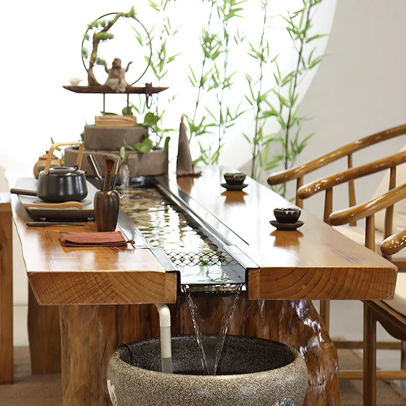 Circulating water tea table Zen antique kung fu tea table and chair combination all solid wood fish tea table