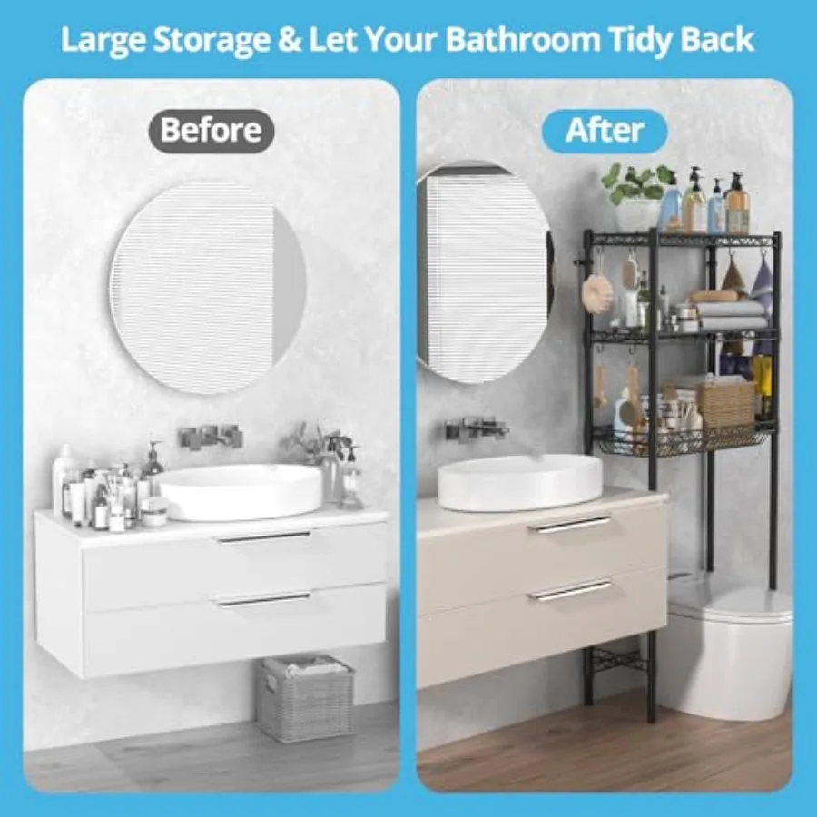 رف تخزين فوق المرحاض مع تصميم قابل للتعديل لتنظيم الحمام والمطبخ يتميز بحامل ورق المرحاض المدمج