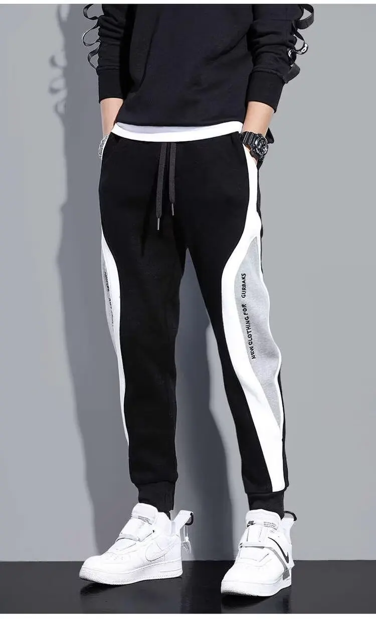 Men's straight leg casual pants 2024 new two-color letter trend bunched feet pants and pants