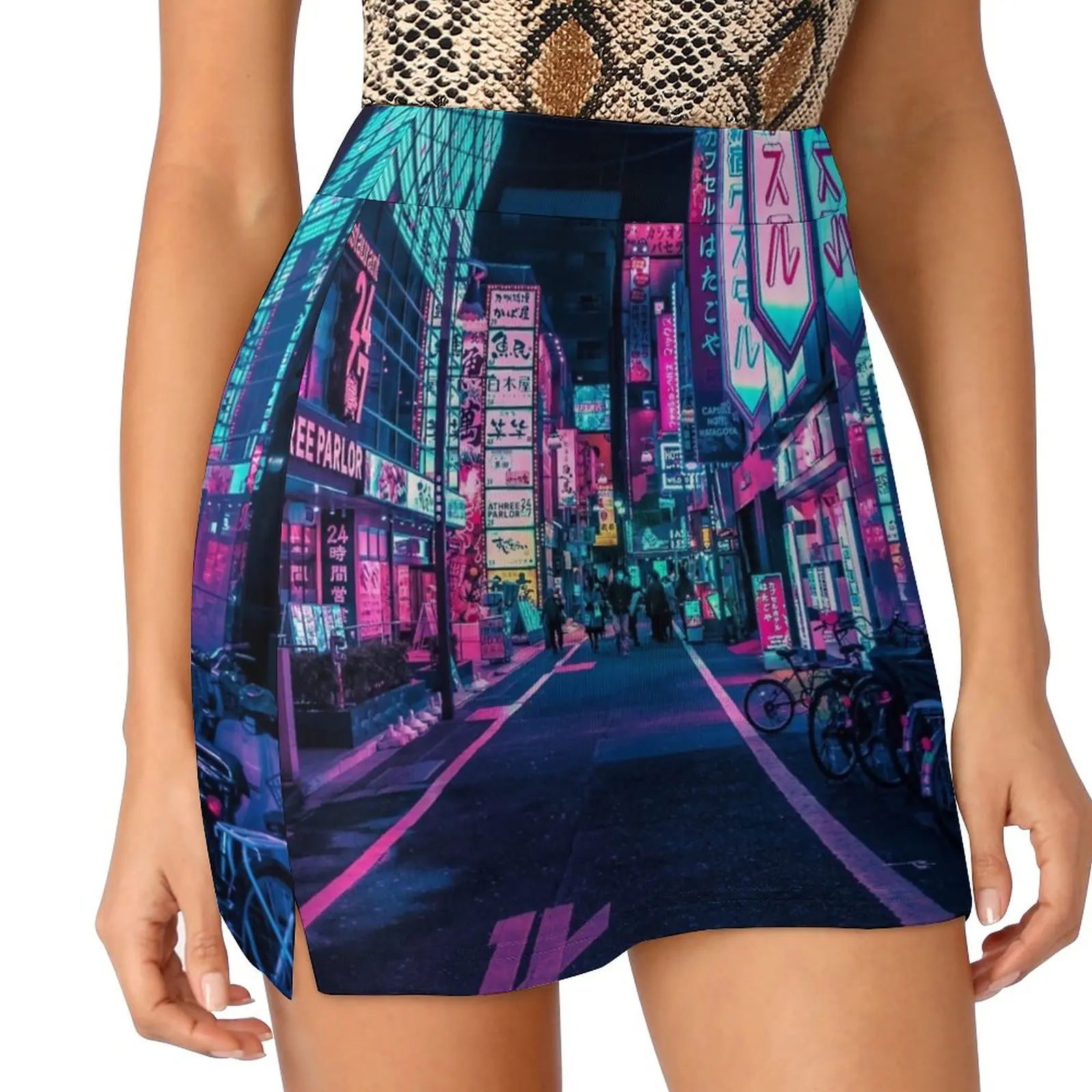 

Tokyo - A Neon Wonderland Light Proof Trouser Skirt korean ladies summer Women's summer dress Summer dress