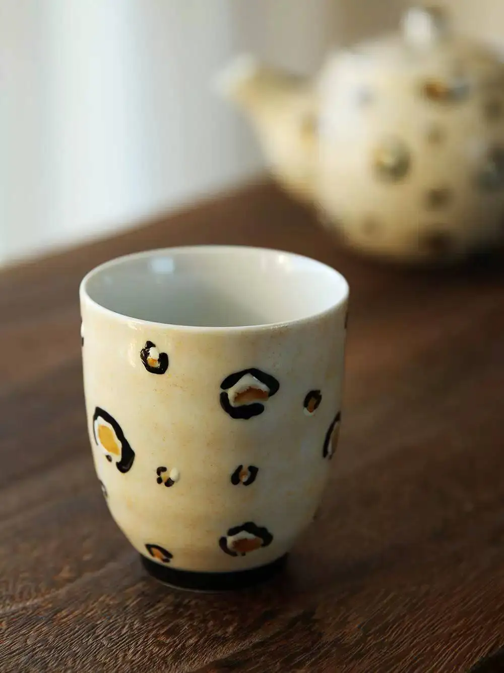 

[Single Piece]Japanese Imported Kutani Ware Hand-Painted Polka Dot Leopard Pattern Ceramic Teacup Teapot Cute Tea Set