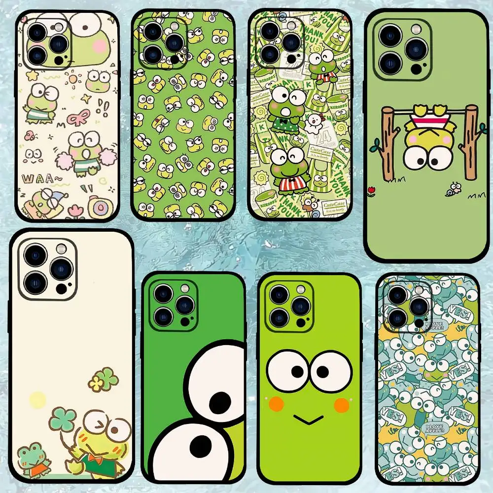 

K-Keroppis Phone Case For IPhone 1716 15 14 13 Pro Max 11 12 Mini X Xs XR Black Silicone Cover