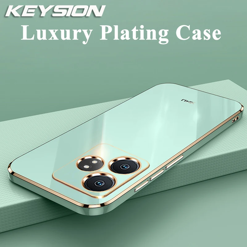 KEYSION Luxury Plating Case for Realme GT 6 6T Soft TPU Silicone Square Shockproof Phone Cover for OPPO Realme GT Neo 6 Neo6 SE