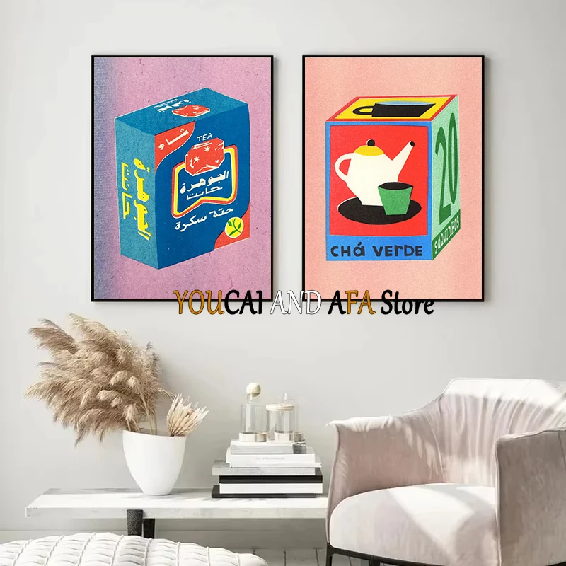 Abstract Drinks Milk Juice Soda Tea Coffee Retro Minimalist Drawing Japanese Drinks Poster Canvas Painting Wall Pictures Decor