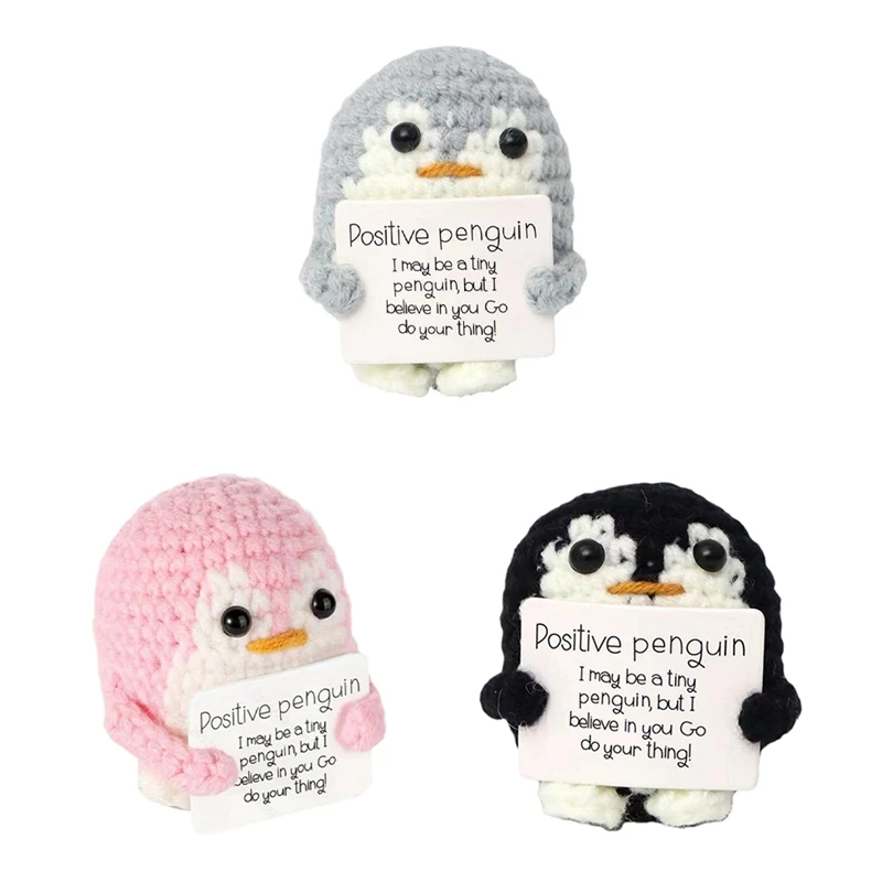 Roll Over Image To Zoom In Aeutwekm Emotional Support Penguin Crochet Doll With Positive Card - Cute Crochet Doll