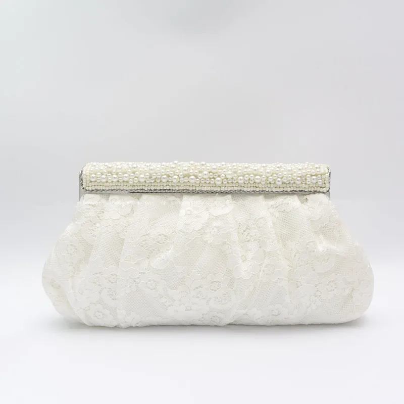 Ladies Elegant White Pearl Clutch Purse for Women Lace Beading Evening Bag Thin Soft Qipao Dress Wedding Handbag Femininas