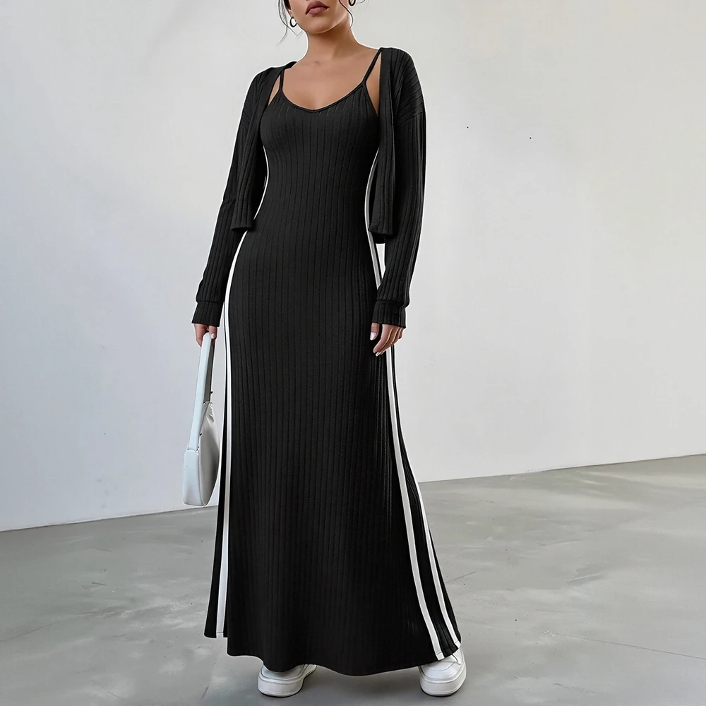 Traje informal con cuello redondo, falda, ropa de invierno, conjunto de estilo femenino, traje cómodo de moda para clima frío