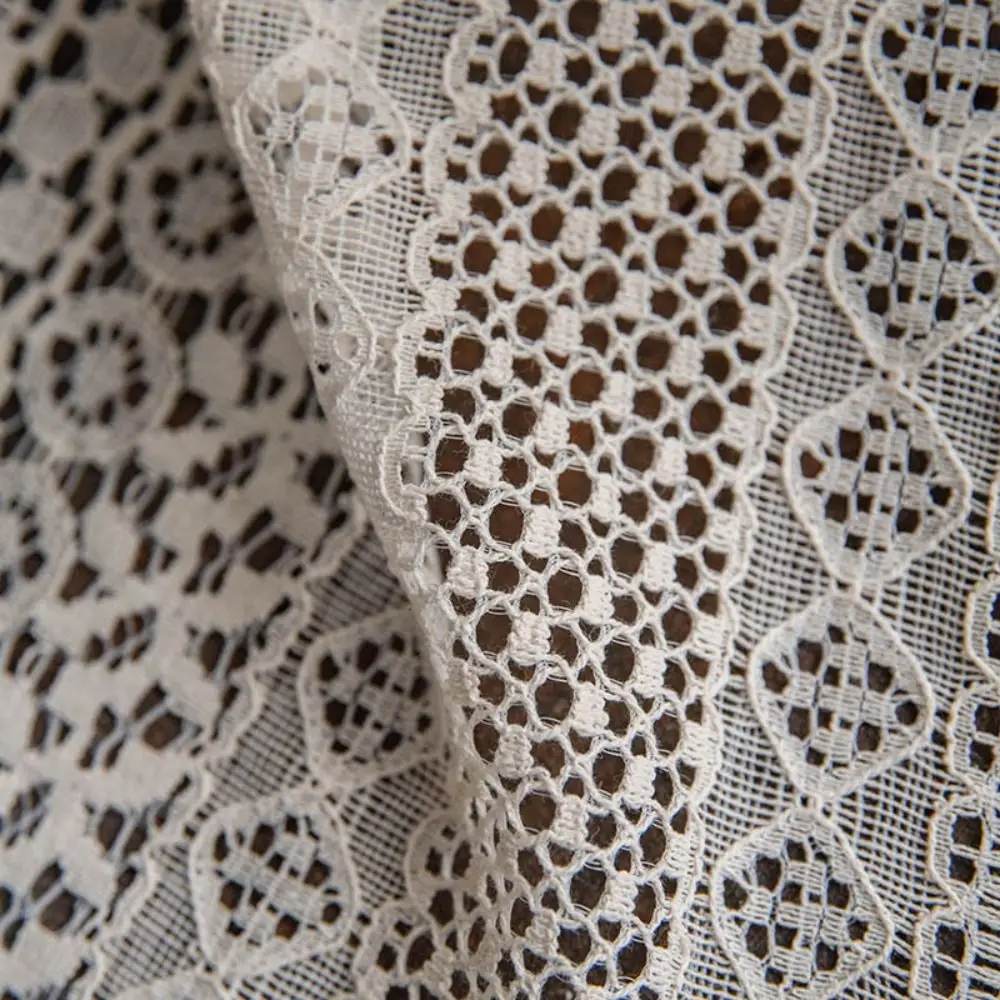 Retro Translucent Crochet Curtain Tassels Multi Size Cotton Curtain Beige Hollow Hollow Curtain Bedroom