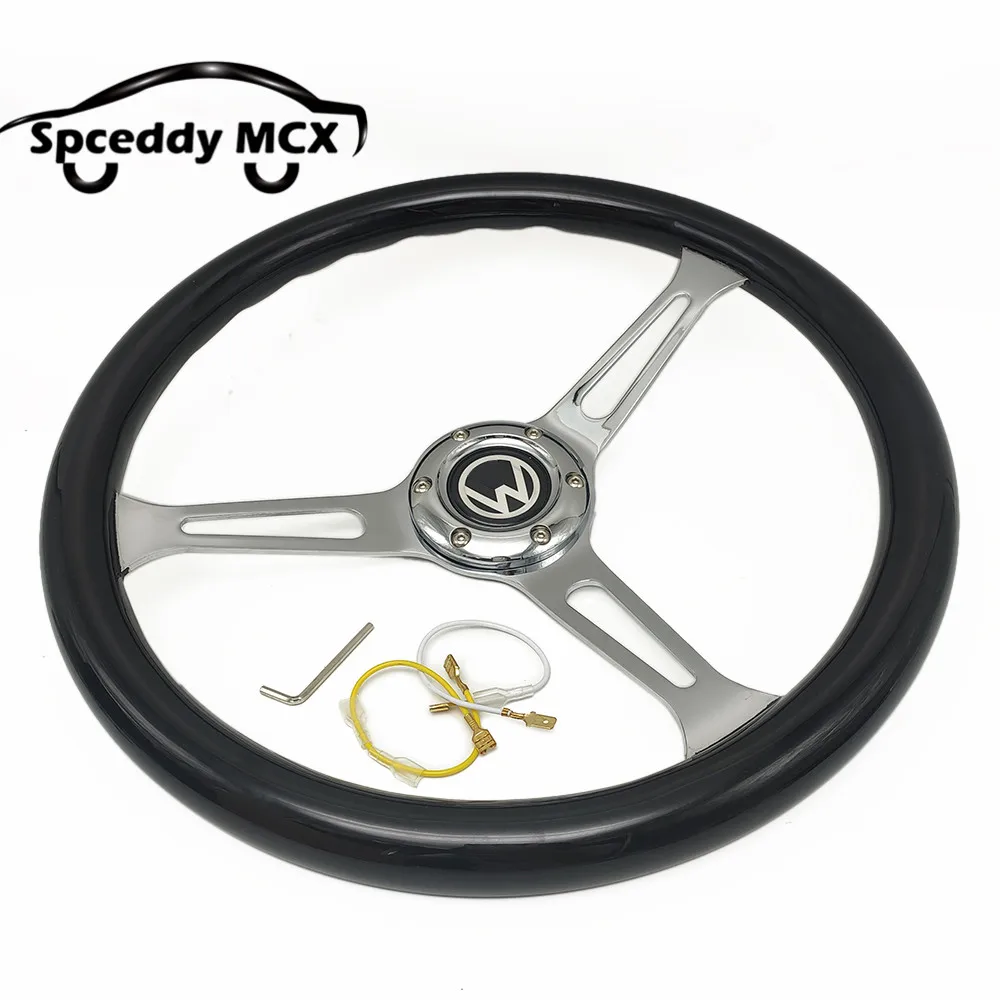 Thickened 15inch Mahogany Black Steering Wheel Car Sport Classic Solid Wood Steering Wheel 380mm