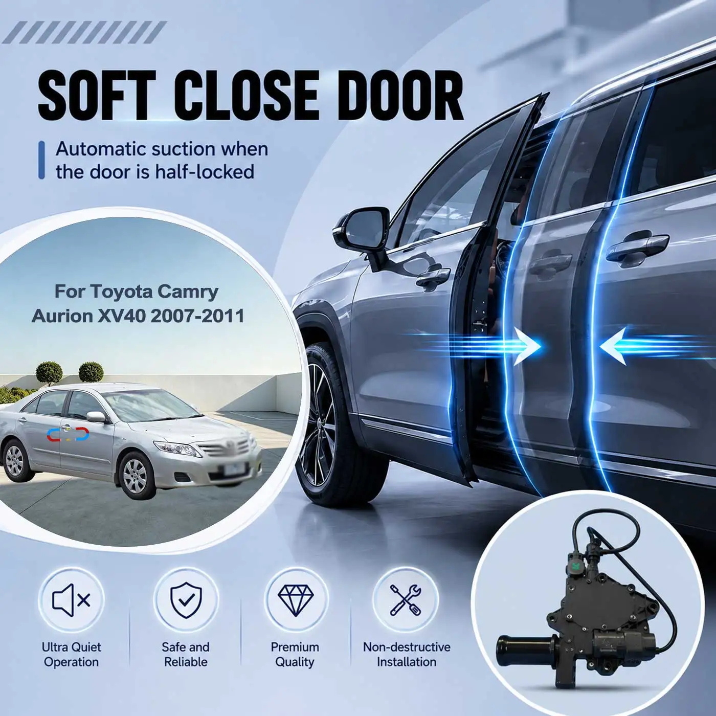 

For Toyota Camry Aurion XV40 2007-2011 Electric Soft Close Door Auto Pull-In Suction Lock Intelligent Silent Closer Kit