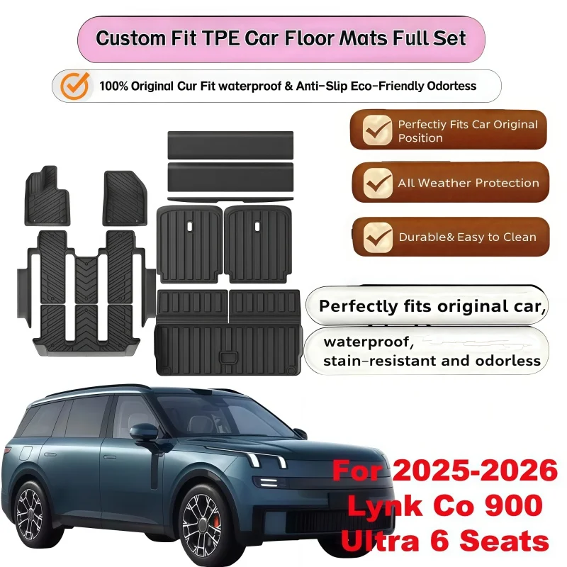 TPE Floor Mats+Cargo Liner For 2025‑2026 Lynk & Co 900 Ultra 6‑Seater LHD All‑Weather Waterproof Anti‑Slip Car Mats Set