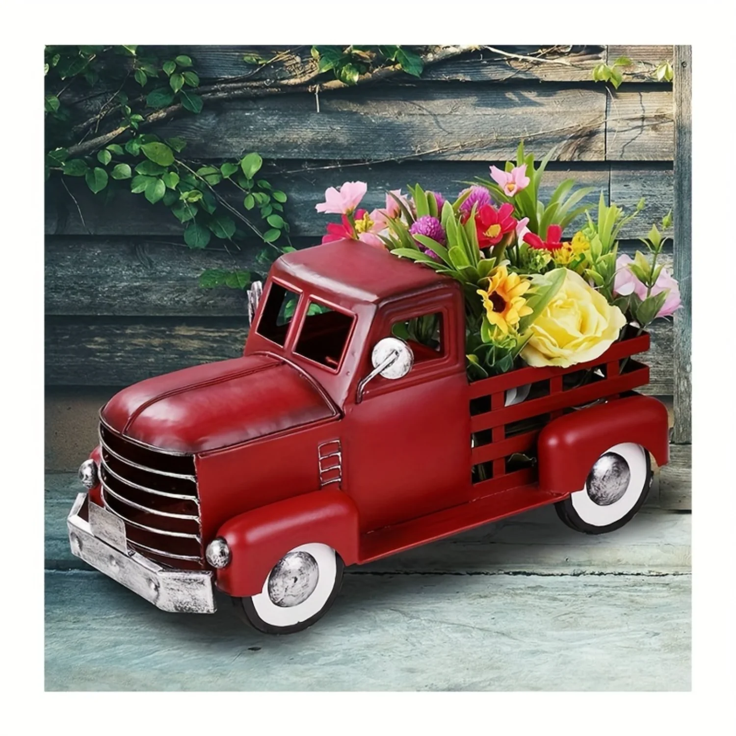 1pc Rustic Red Pickup Truck Decor - Vintage Metal Ornament for Garden & Outdoor - Perfect for Floral Displays, Gift Horror decor