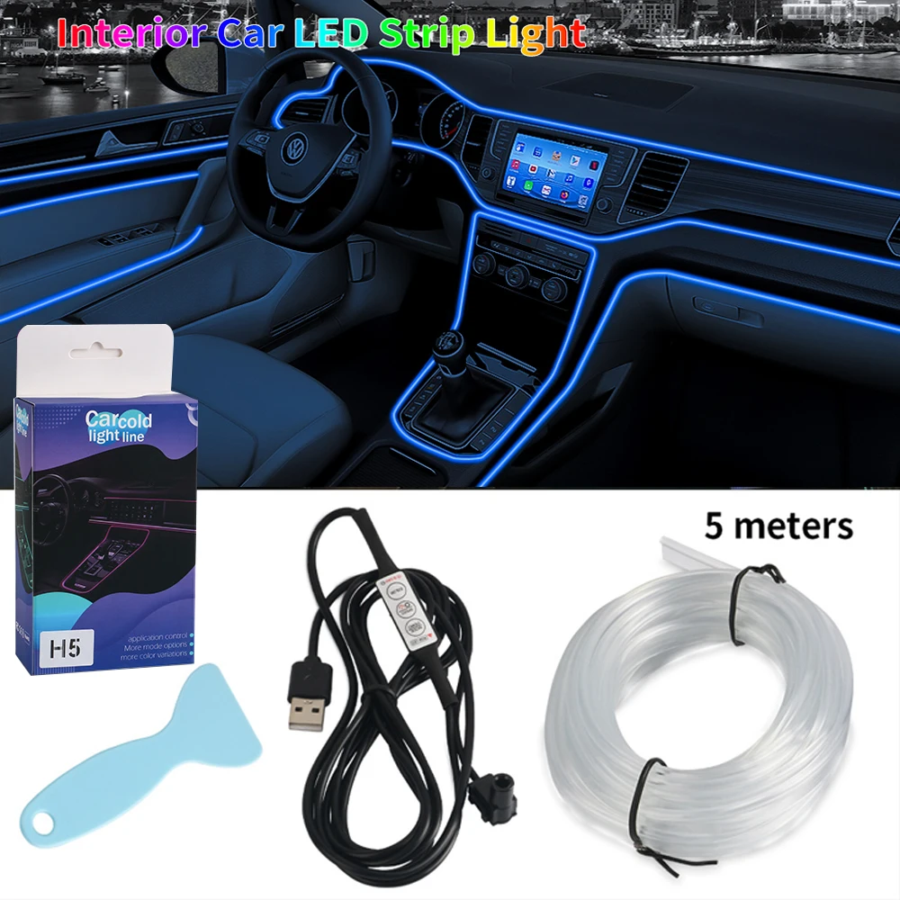 Car Ambient Light Decorative Light Bar Rgb 1/2/3/4/5M Car Interior Neon Atmosphere Auto Console Air Outlet Lamp Led Light Strips