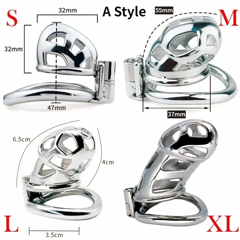 Stainless Steels Male Chastity Cage Cobra Cock Lock with 4 Size Penis Rings Sleeve Lock Bondage Belt Fetish Sex Toys for Men Gay