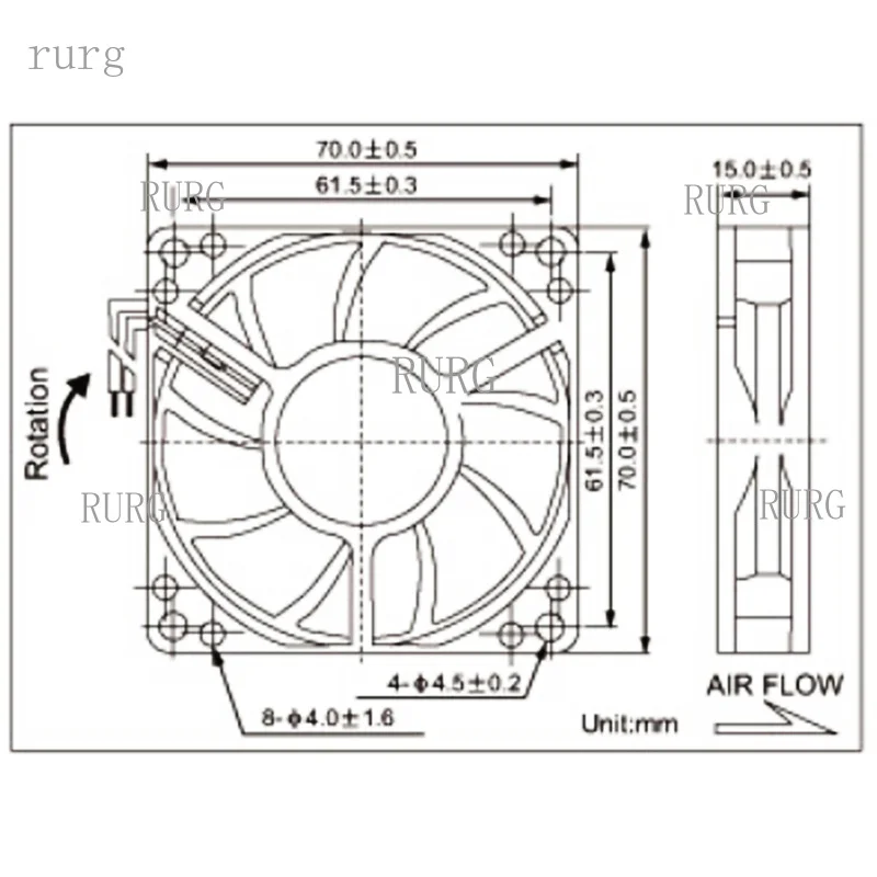 R+ 1-piece brushless DC cooling fan 70x70x15mm 7015 11-blade 5V 12V 24V 0.15A 2-pin fan