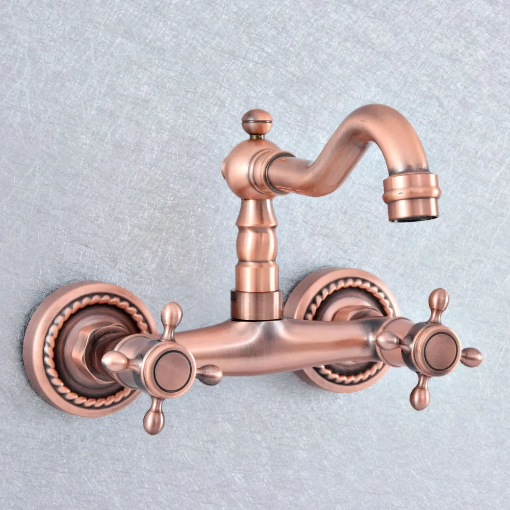 

Antique Red Copper Brass Wall Mounted Kitchen Wet Bar Bathroom Vessel Basin Sink Hot Cold Mixer Tap Swivel Spout Faucet msf858