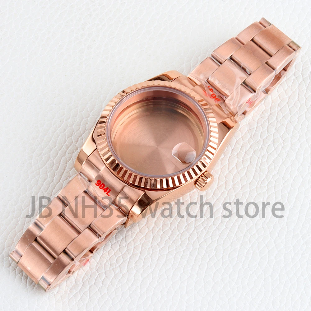 

36MM/39MM Rose Gold/Black 316L Stainless Steel Oyster Strap Sapphire Crystal Watch Case For NH35 NH36 Movement Datejust Case