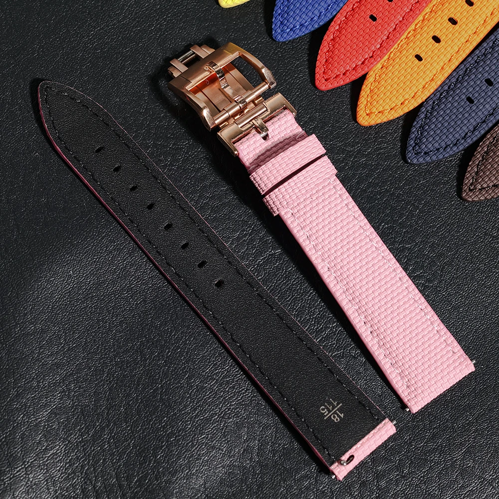 Per orologio da donna Sailcloth Signature FKM cinturino in gomma 18mm 19mm 20mm 21mm 22mm cinturino FKM con fibbia a molla a sgancio rapido