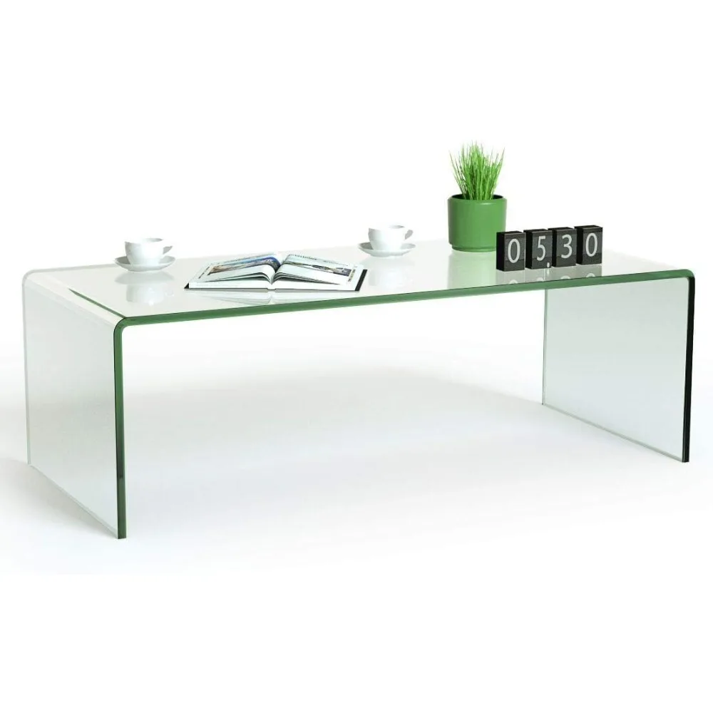 Glass Coffee Table, 42.5" L × 20" W ×14" H, Modern Home Furniture, Clear Tempered Glass End Table, International Occasi