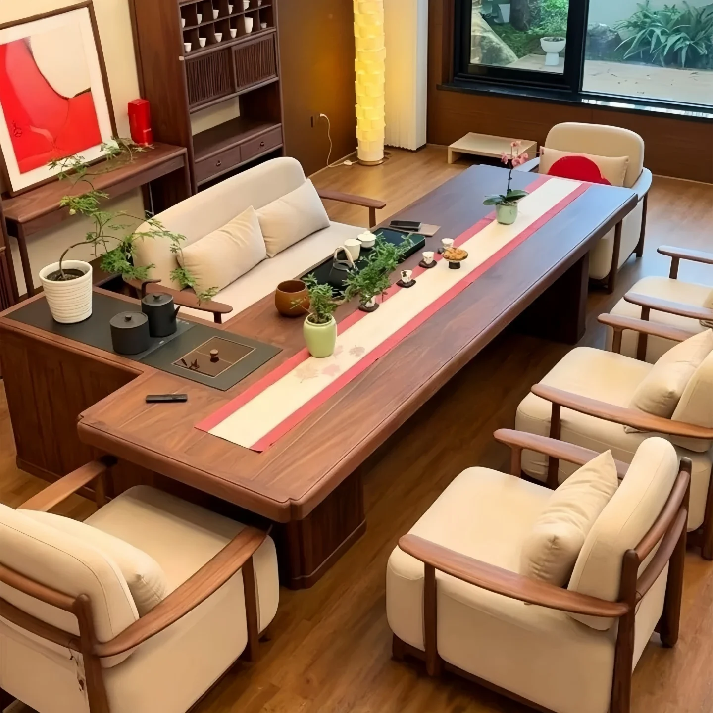 New Chinese-style solid wood tea table, office Zen-style tea table, home reception tea table and chair combination, integrated