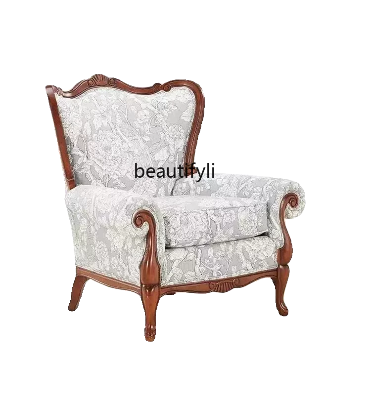 New Chinese Style European Entry Lux Retro Solid Wood Single Sofa Reception Reception Leisure Area Balcony