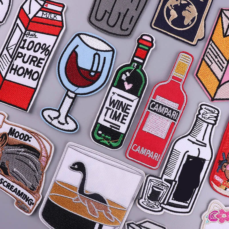 Wine Bottle Applique Embroidered Patches For Clothing Thermoadhesive Patches Cartoon Stripes Patch Iron On Patches On Clothes