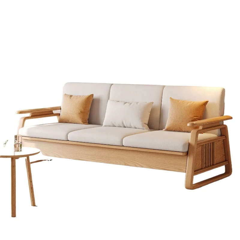 25 New three-person storage solid wood sofa, Nordic modern simple ash wood winter and summer dual-purpose