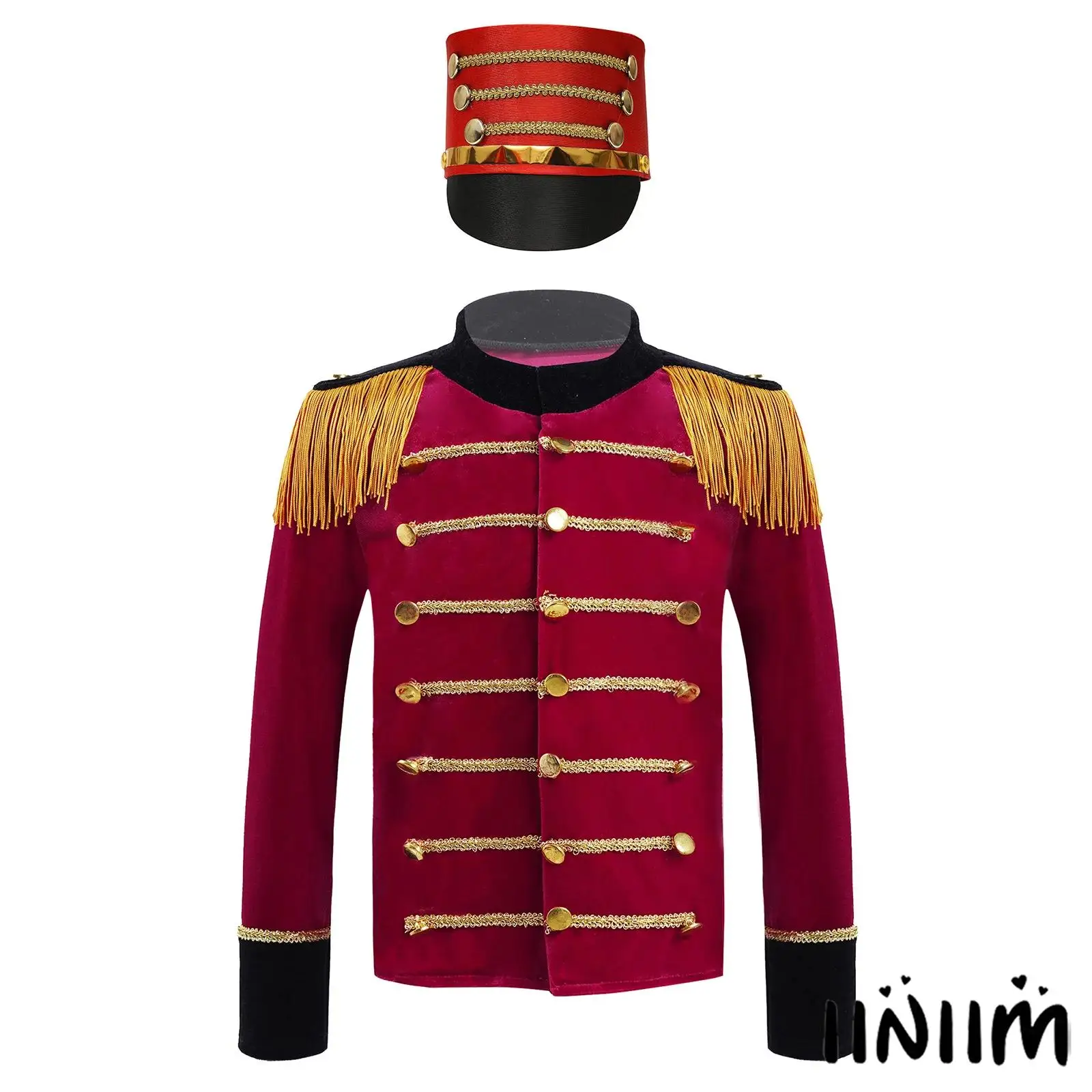 

Girls Boys Drum And Trumpet Team Honor Guard Uniform Velvet Tassels Decor Jacket Coats with Hat for Halloween Festival Carnvial