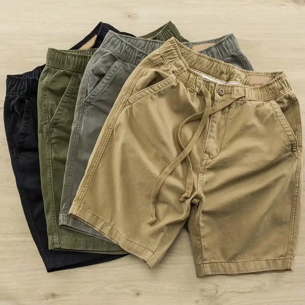 Men Summer Shorts Patch-Pocket Drawstring Elastic Waist Half Trousers Casual Loose Cargo Shorts Sports Pants Male Garment