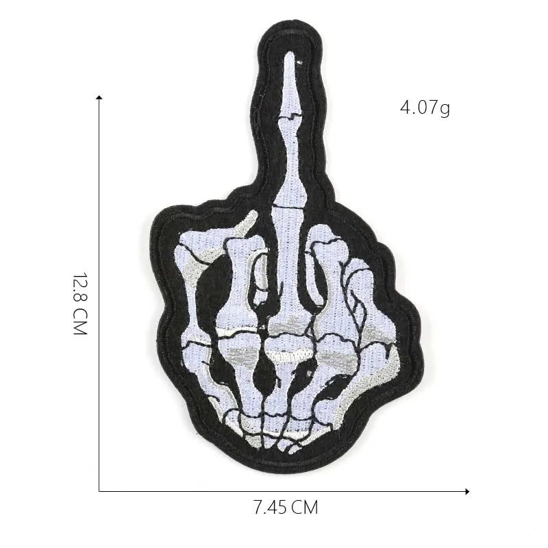 12 Stück/Schwarze Stoff-Applikationen Punk-Patches Thermoklebende Totenkopf-Geisterfinger-Stickereien Aufbügelbare Aufkleber für Kleidung, Jacken – Detail 14