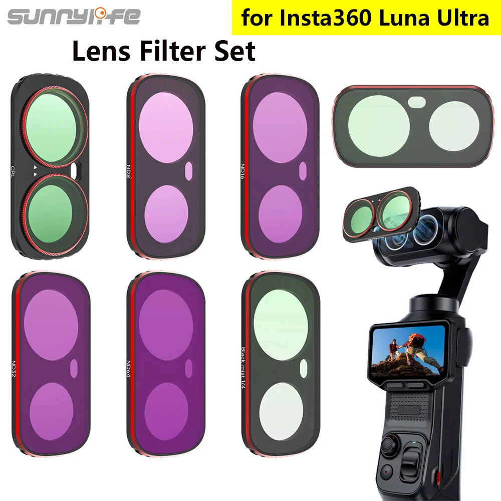 

Sunnylife Magnetic Lens Filter Set for Insta360 Luna Ultra Camera CPL ND8 ND16 ND32 ND64 1/4 BLACK MIST MCUV Lens Filters Kit