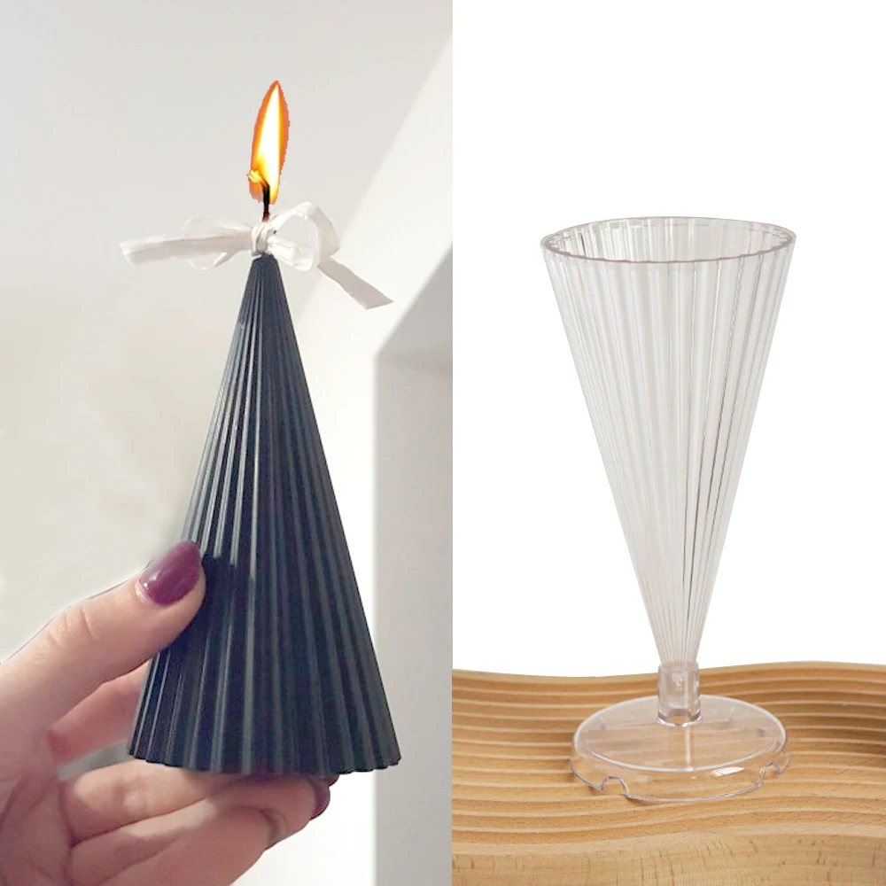 Scented Candle Acrylic Mold DIY Fine Teeth Striped Taper Candle Making Plastic Mould Easy Demoulding Home Handicraft Decoration