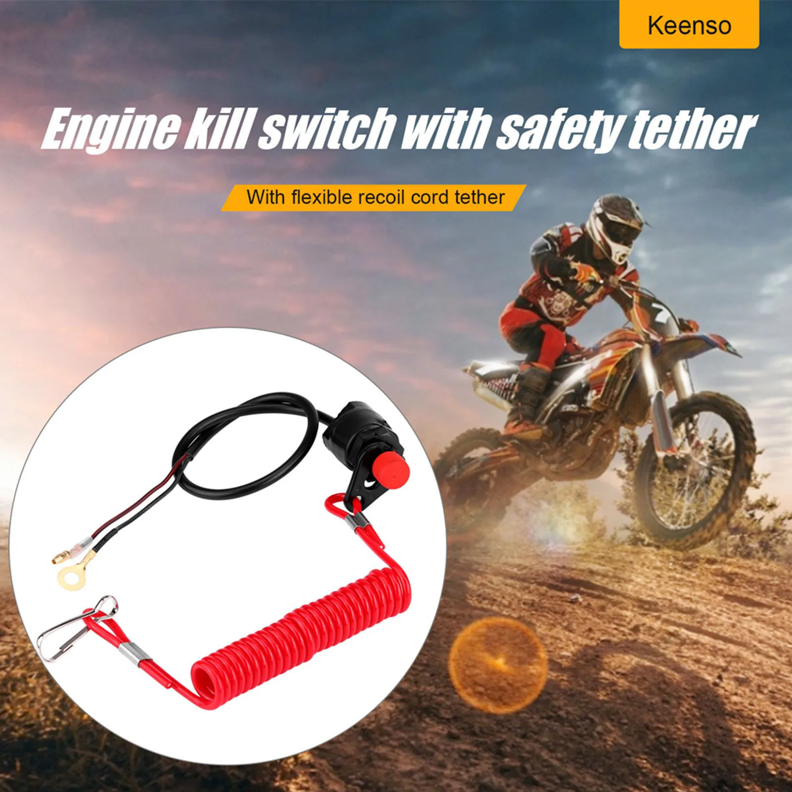 Motorcycle Outboard Lawn Mowers Emergency Engine Kill Stop  W/ Tether Lanyard Cord Outboard Engine Stop