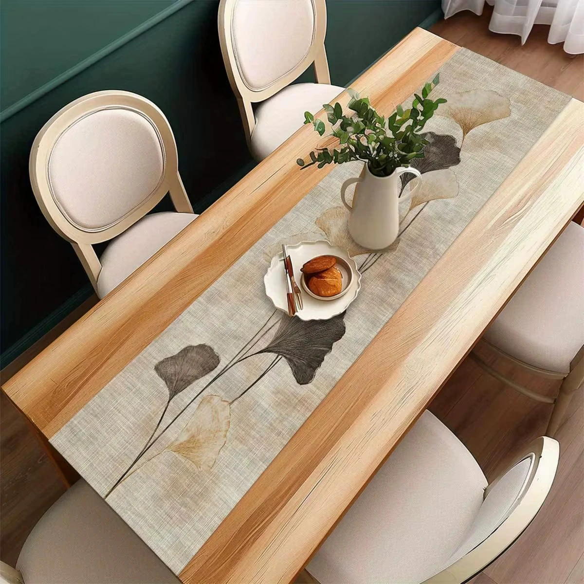 1 Piece of Ginkgo Leaf Themed Table Runner, Suitable for Japanese Zen Spaces, Log-Style Restaurants, Art Studios