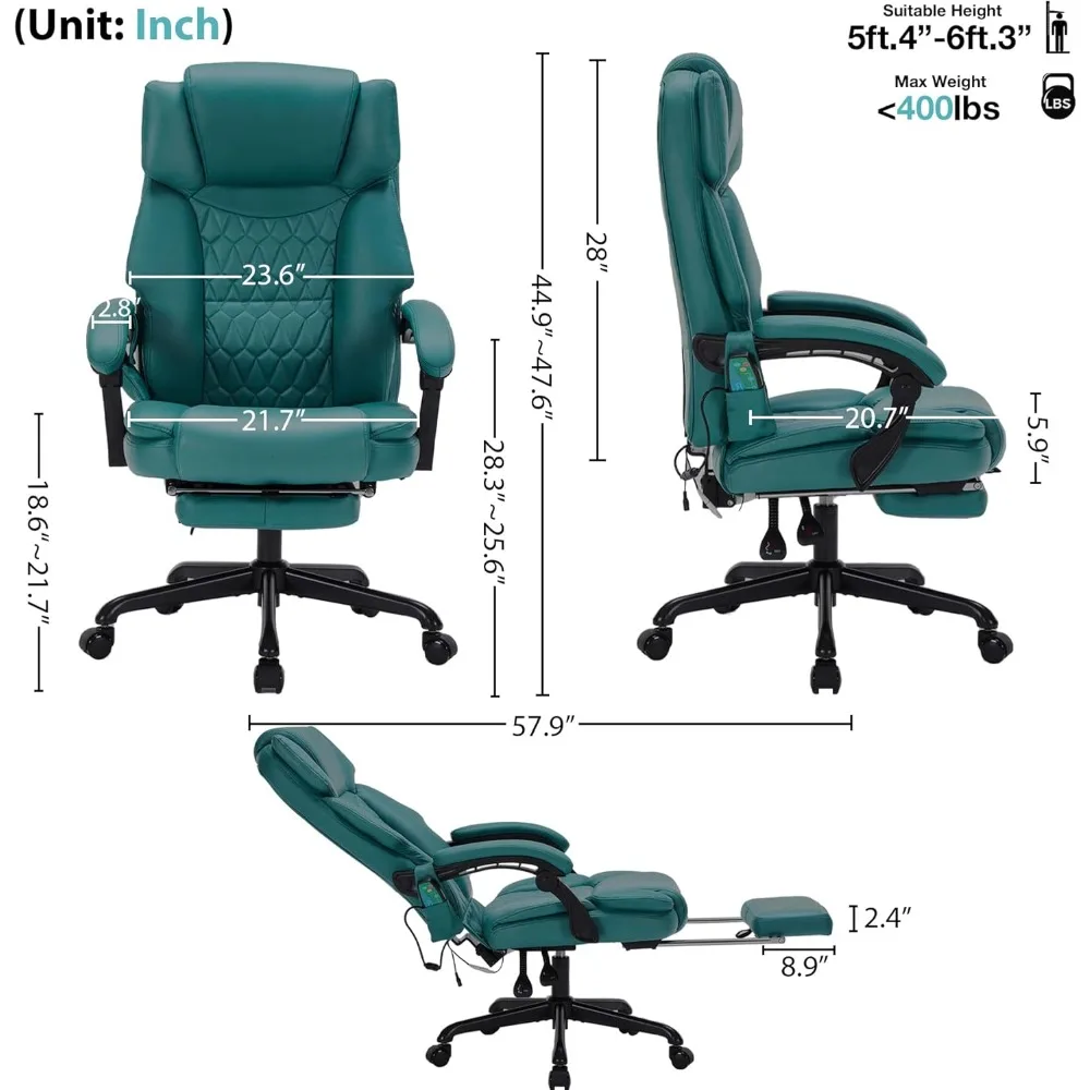 Massage Office Chair with Foot Pedals, 6-point Vibration and Heating, Suitable for Overweight Individuals Weighing 400 Pounds