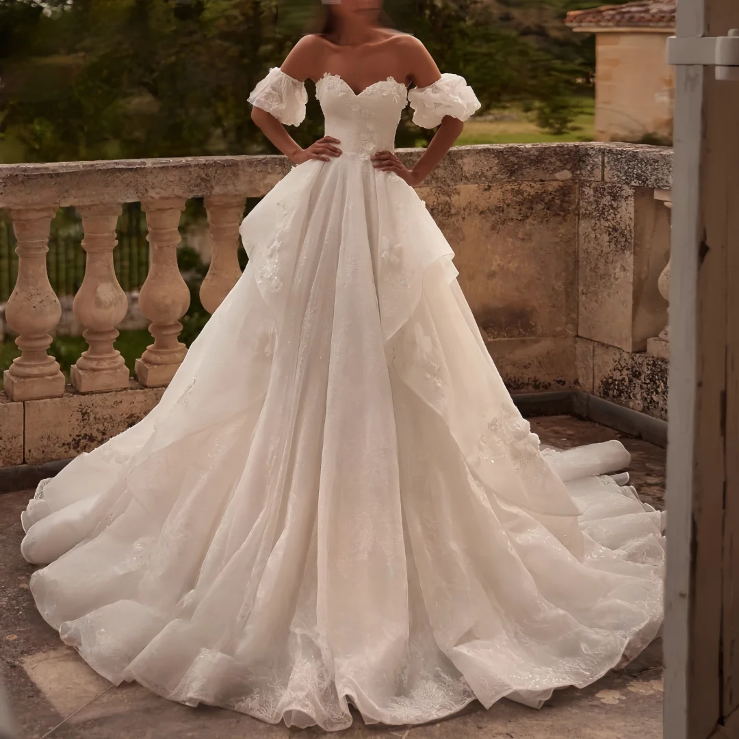 

Сексуальное трапециевидное платье с рукавами-фонариками на спине и оборками длиной до пола, сказочное свадебное платье для сада, женское платье Vestidos De Novia