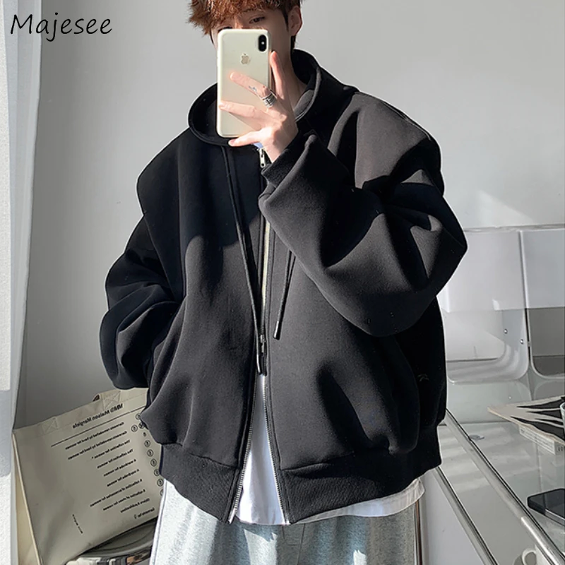 

Simple Zip-up Hoodies Men Baggy Casual Hooded Outwear Personality All-match Korean Fashion Streetwear Daily Handsome Autumn Chic