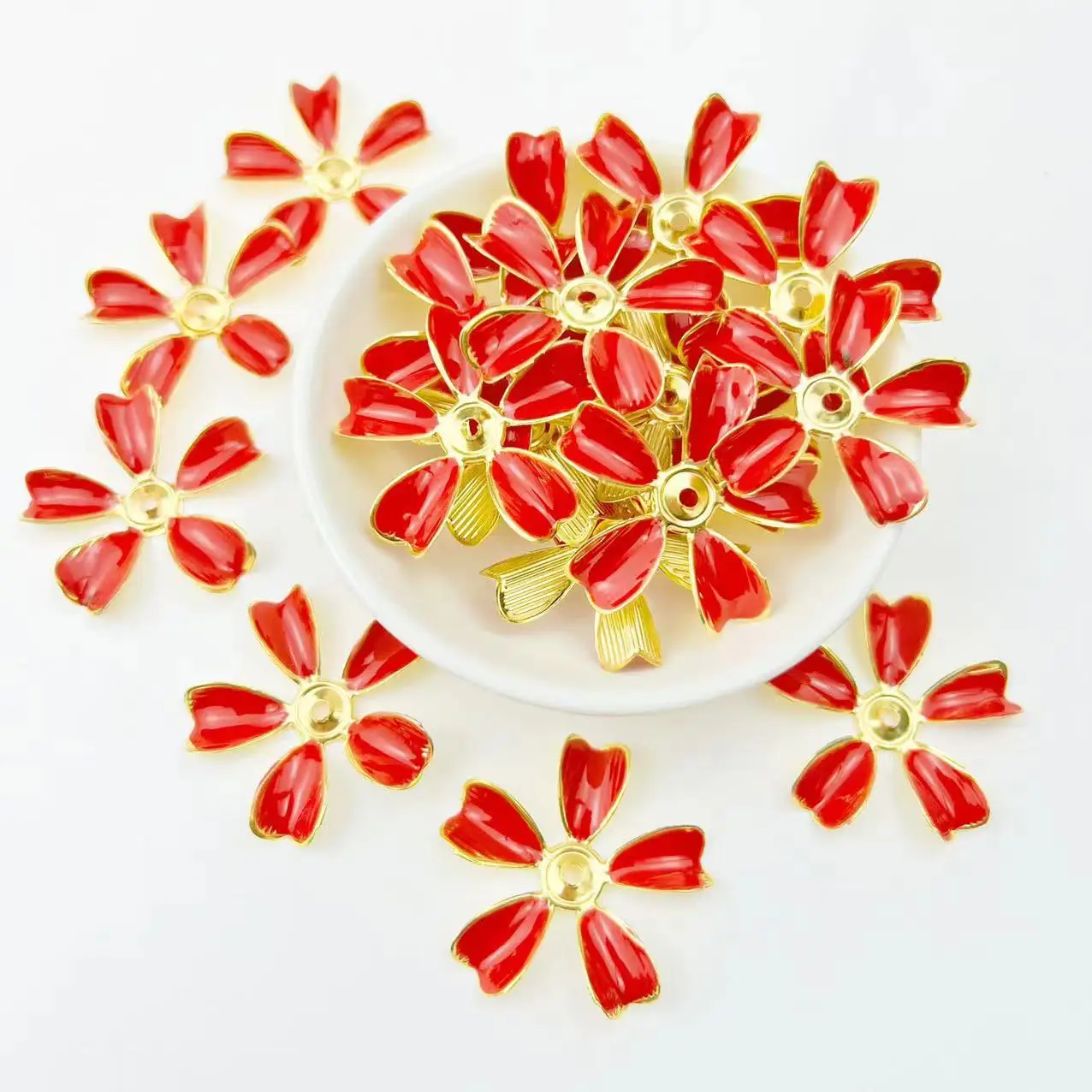 

100pcs Metal Hollow Enamel Paint Flower Film Bead For Sewing Cosplay Costume Ancient Bride Hair Headwear Bag Clothes Decoration