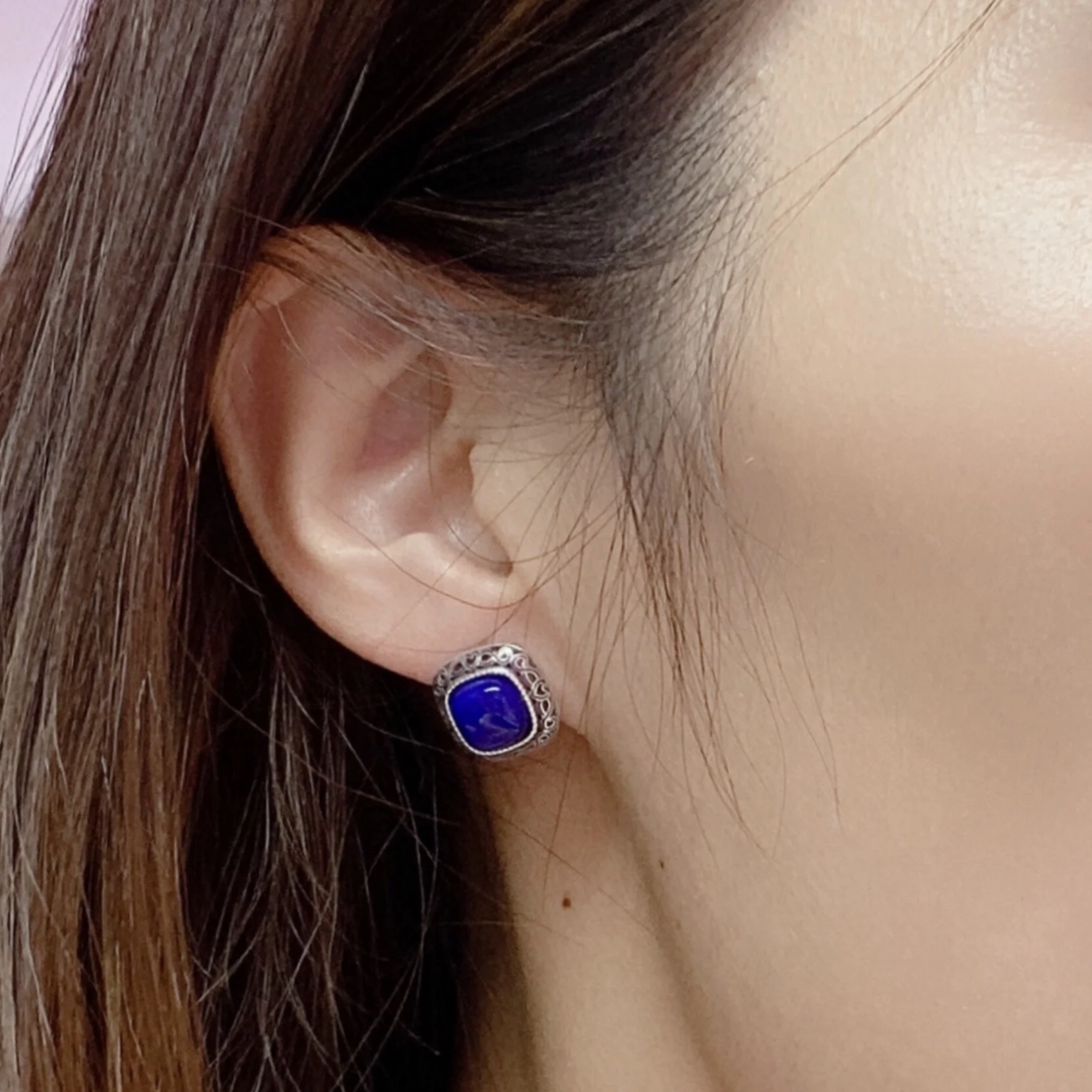 1 Pair Natural Lapis Lazuli Square Earring 9MM Square 925 Sterling Silver Reiki Healing Stone Fashion Jewelry Gift Women